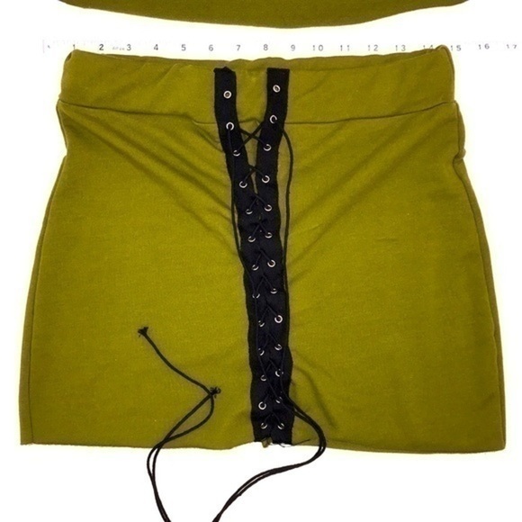 Olive Green Lace Up Skirt Set - Picture 7 of 10